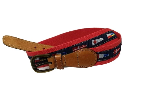 Vtg Stand Out Ibex Made in England Unisex Red World Flag Belt