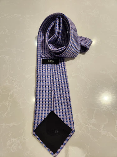 HUGO BOSS Silk Tie Blue White Purple Diamond Weave - photo 3