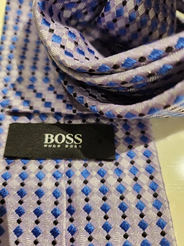 HUGO BOSS Silk Tie Blue White Purple Diamond Weave - photo 4