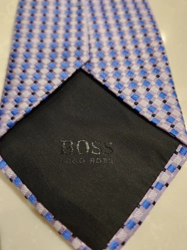 HUGO BOSS Silk Tie Blue White Purple Diamond Weave - photo 5