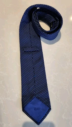Funky BOSS Navy Blue Light Blue Polka Dot Silk Tie - photo 3