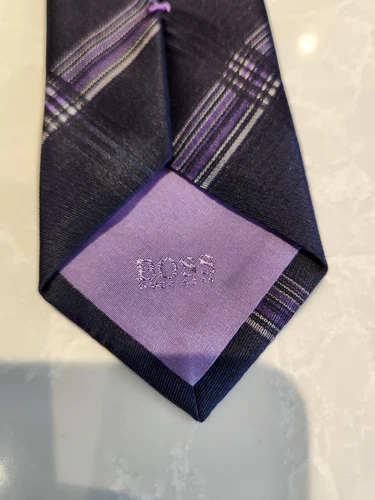 BOSS Black Lavender Tartan Silk Skinny Tie - photo 4