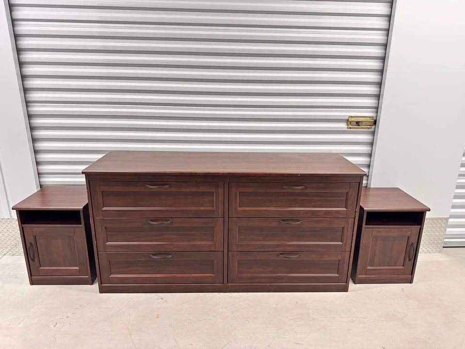 Ikea brown 6 drawer dresser with two nightstands