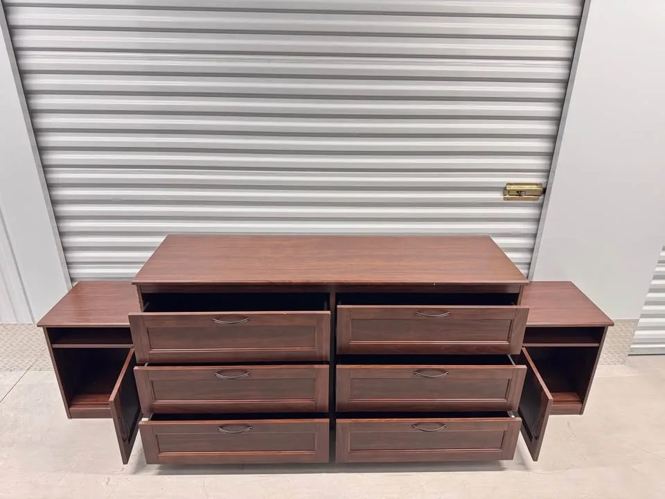 Ikea brown 6 drawer dresser with two nightstands image indicator(7)