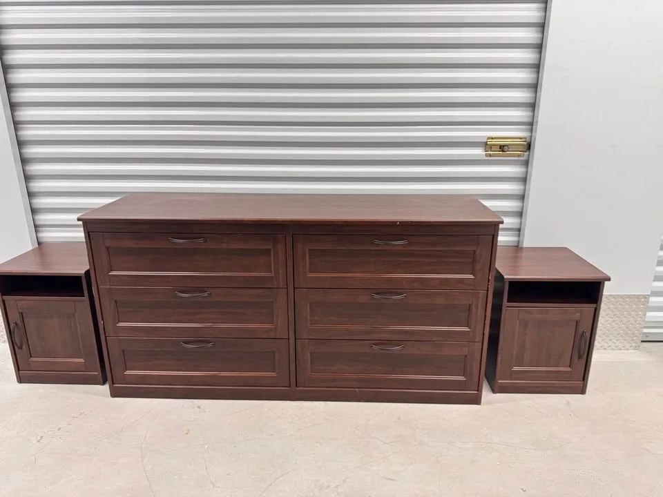 Ikea brown 6 drawer dresser with two nightstands image indicator(10)