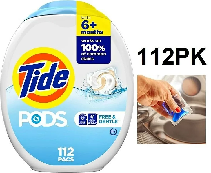 112PK TIDE FREE & GENTLE LAUNDRY detergent PODS - Unscented