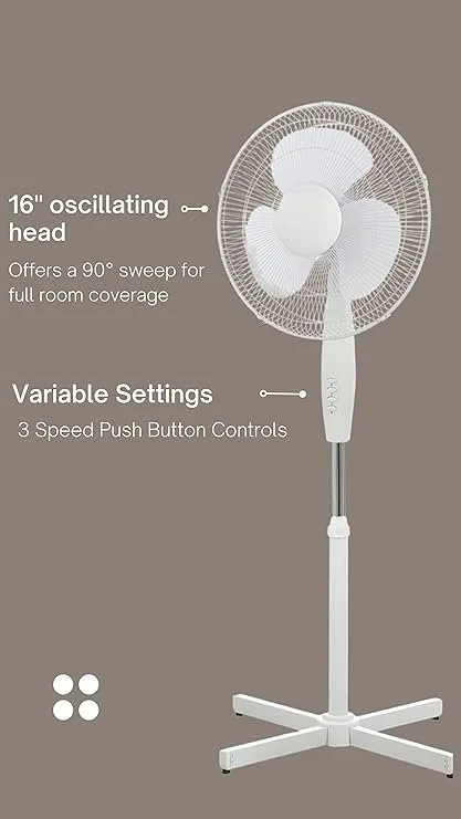ToolTech Oscillating Pedestal Fan - 16", White (100077) image indicator(2)