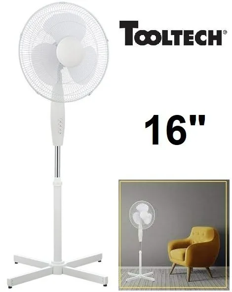 ToolTech Oscillating Pedestal Fan - 16", White (100077) image indicator(3)