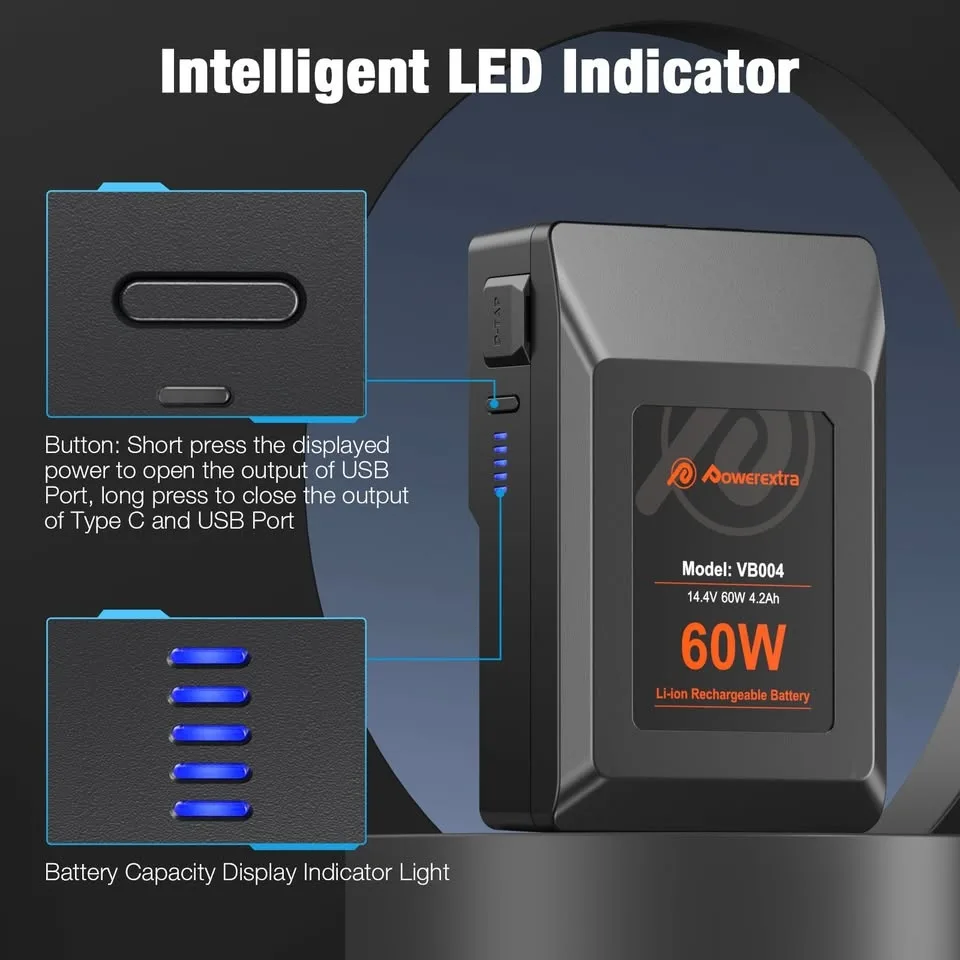 V Mount V Lock - D Tap USB-A Type C Digital Camera Battery image indicator(4)