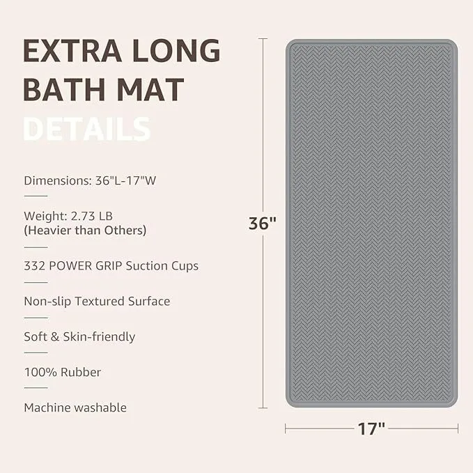 Bath Mat - Machine Washable Shower Anti Slip Mat (Grey, 36" x 17 image indicator(2)