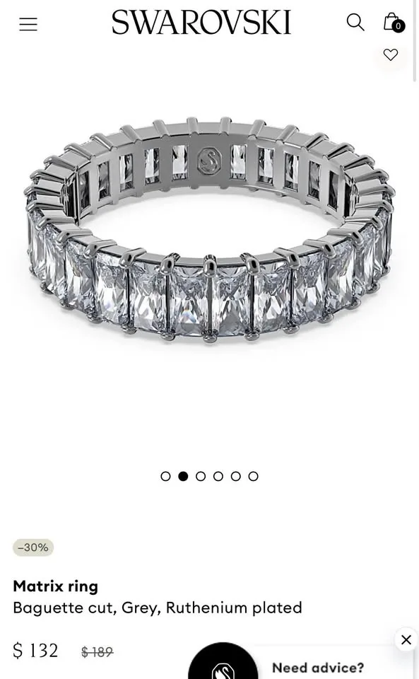 Swarovski Matrix Ring Size 8.5