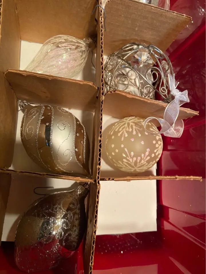 Ornaments in Red/Green Storage Container. 73 total image indicator(6)