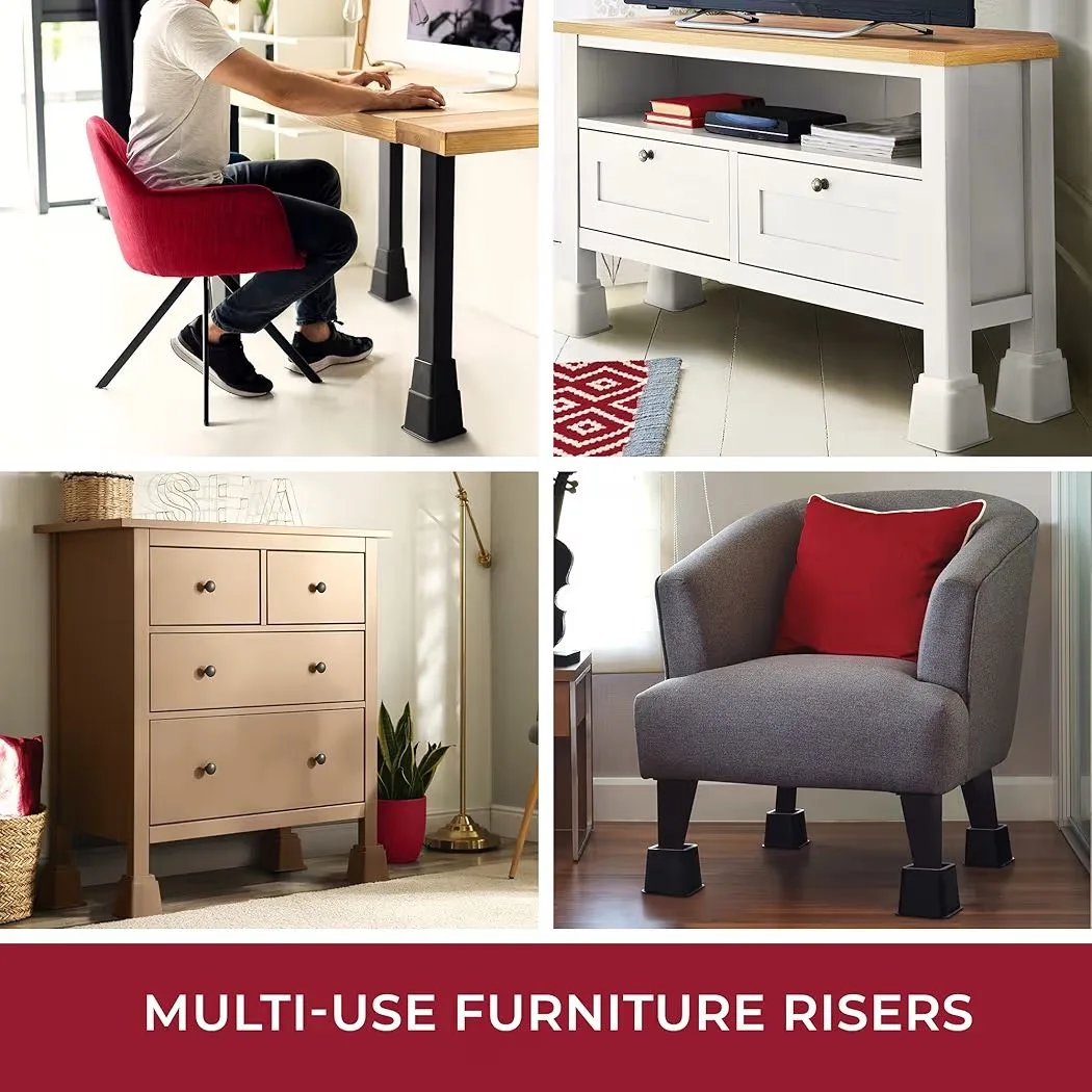 8 Pc Adjustable Bed Risers / Furniture Riser 3”-8” Heavy Duty image indicator(2)