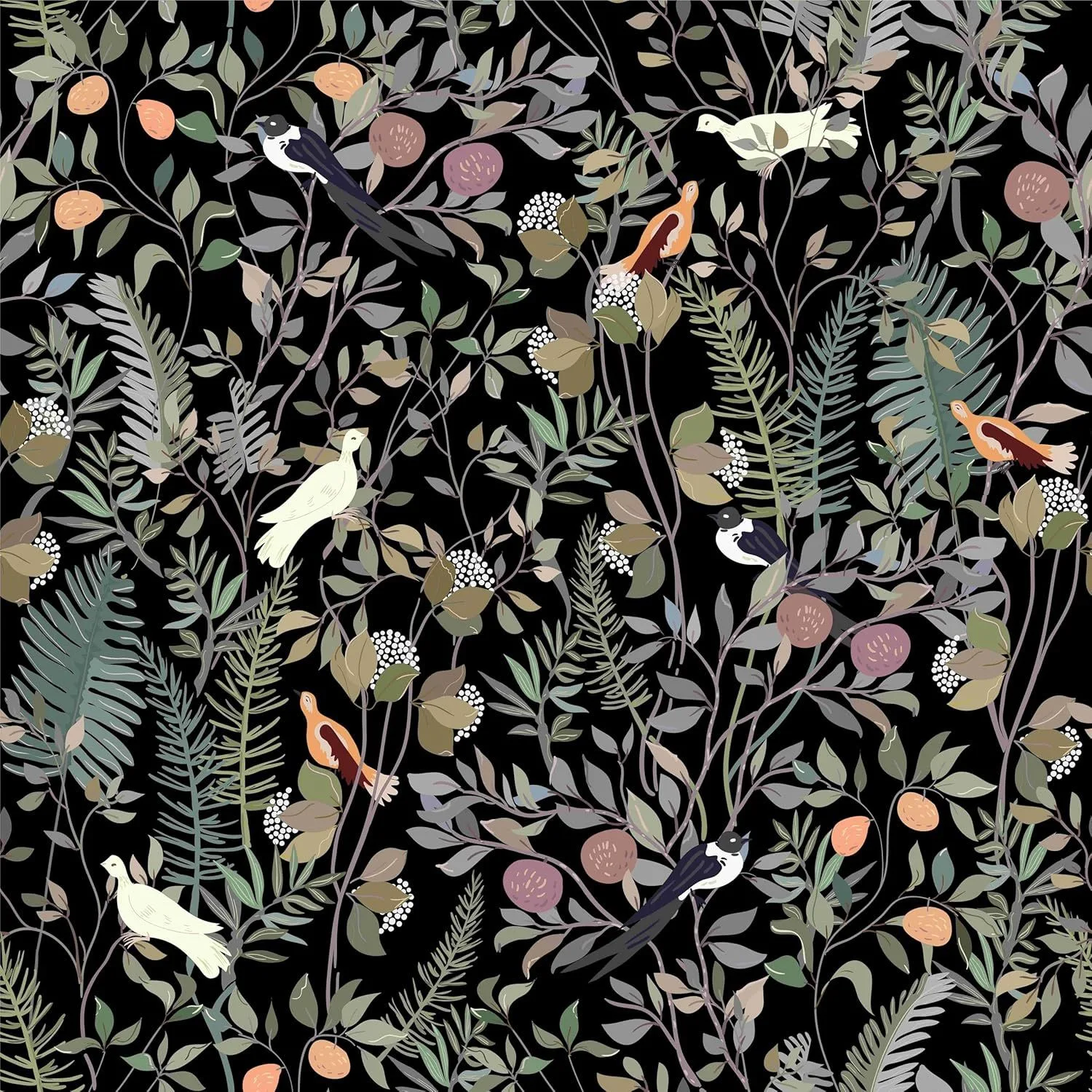 Multiple Peel and Stick Wallpaper Black & White, Floral, Tropica