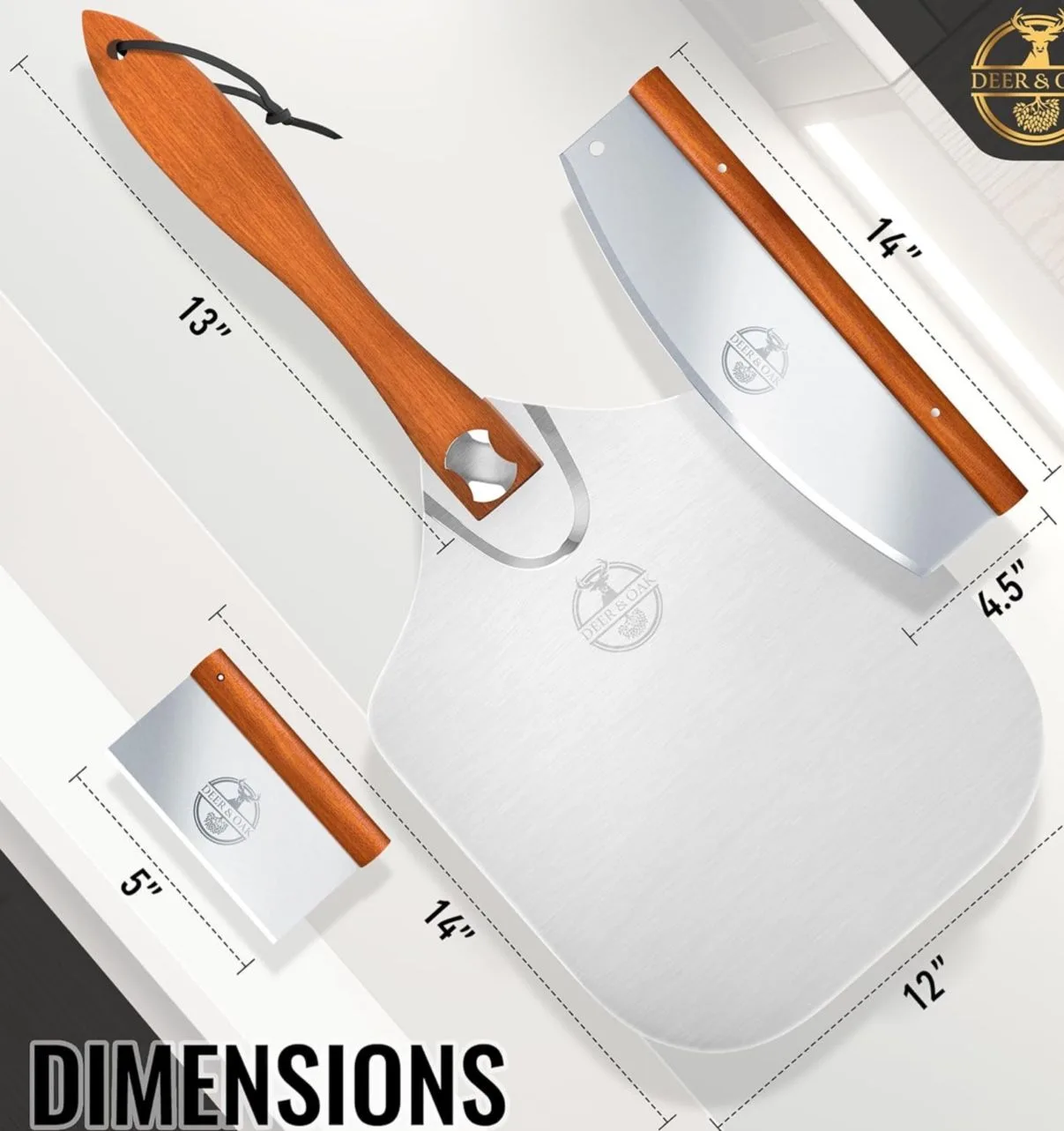 Pizza Peel Set 12" x 14" (Peel, Rocker Cutter & Scraper) image indicator(2)