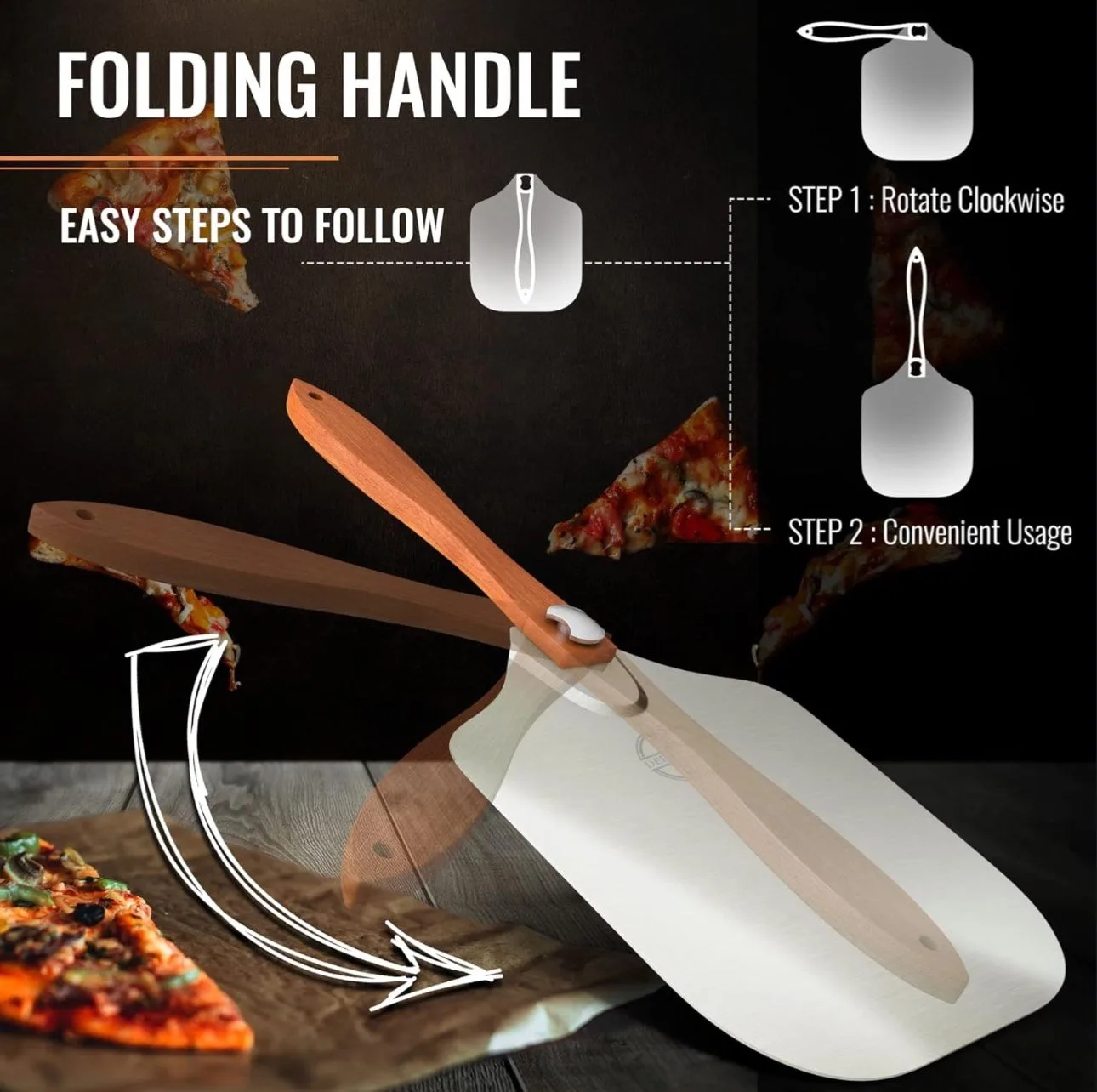 Pizza Peel Set 12" x 14" (Peel, Rocker Cutter & Scraper) image indicator(3)