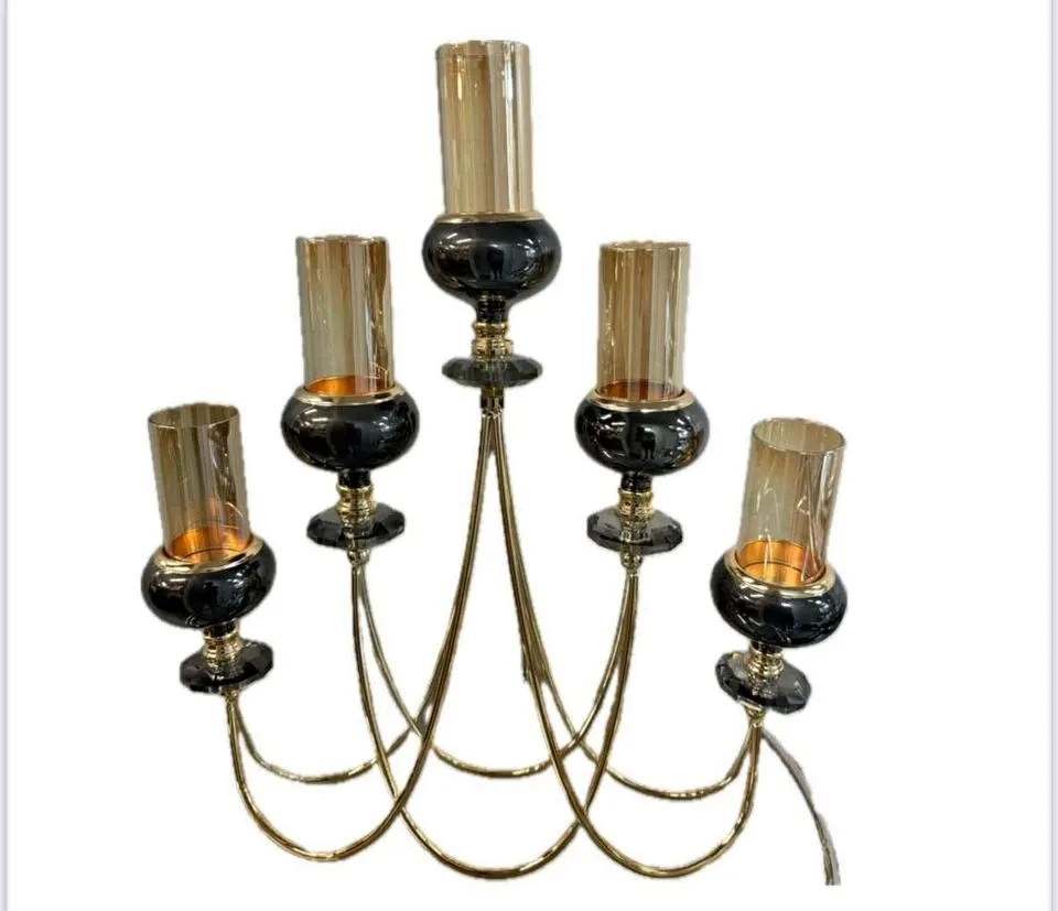 Gold Glass and Metal Candleholder of 5