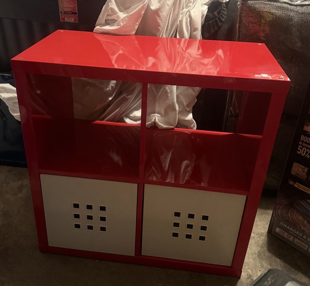 Preowned IKEA Kallax / Expedit Shelf Unit Red White High Gloss