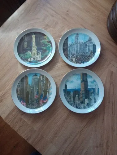 Four vintage Chicago landmark plates