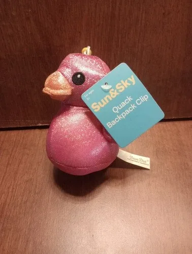 Plush Pink Sparkly Duck Backpack/Keyring Clip 3.5” - NEW