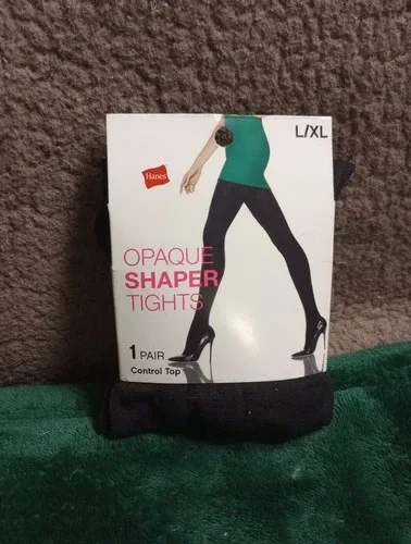 Womens Hanes Size L/XL Black Opaque Shaper Tights New