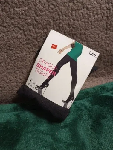 Womens Hanes Size L/XL Black Opaque Shaper Tights New image indicator(4)