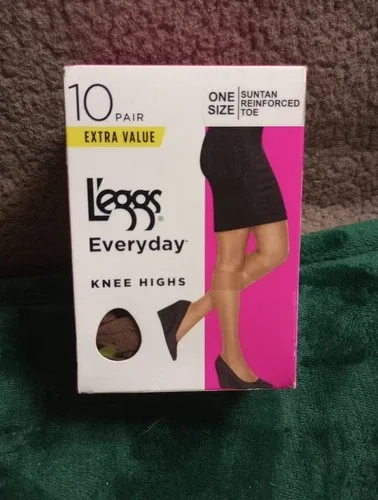 L'eggs Knee Highs SUNTAN Sheer Toe 10 Pair NEW image indicator(2)