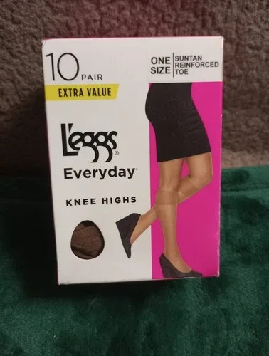 L'eggs Knee Highs SUNTAN Sheer Toe 10 Pair NEW image indicator(7)