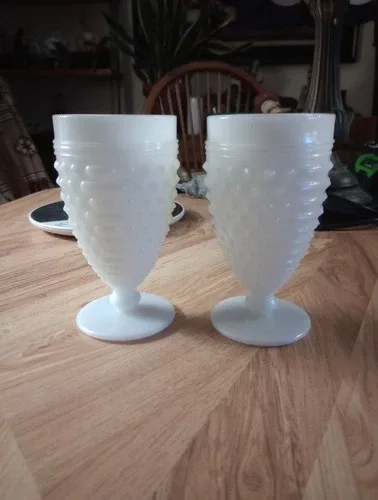 Hobnail Milk Glass Set Of 2 Anchor Hocking Goblets