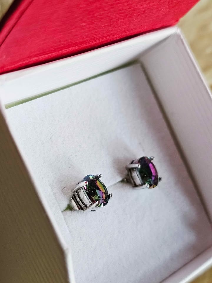 925 Mystic Fire Topaz Sterling Stud Earrings New In Red Gift Box - photo 5