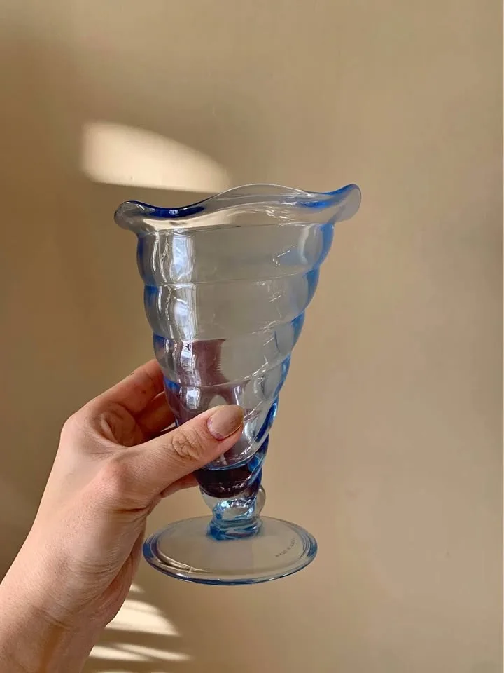 Vintage Bormioli Rocco Blue Swirl Dessert 6 Glasses