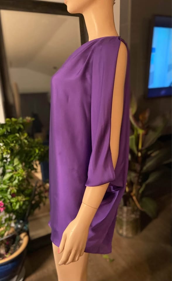 Aqua Purple Satin Embellished One-Shoulder Shift Dress - photo 4