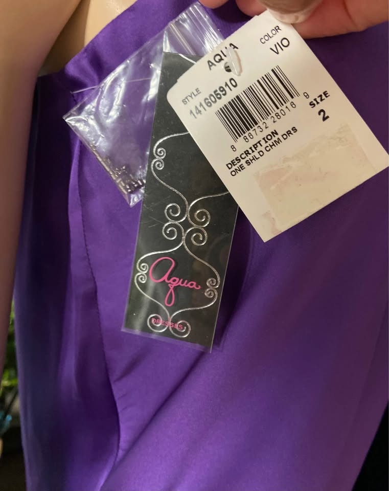 Aqua Purple Satin Embellished One-Shoulder Shift Dress - photo 5