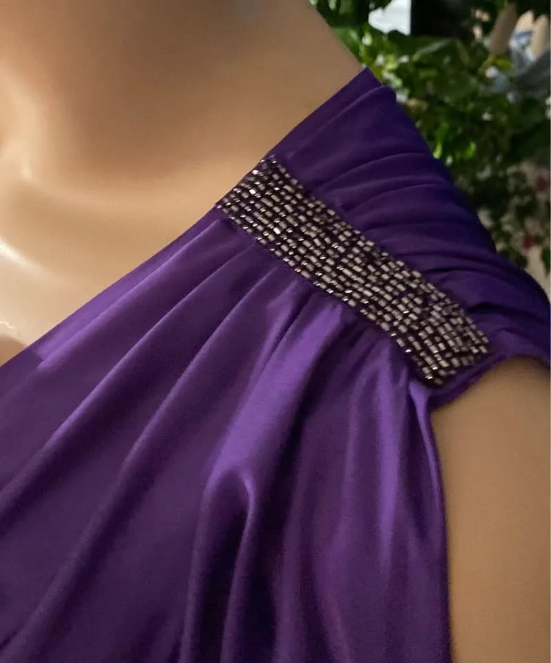 Aqua Purple Satin Embellished One-Shoulder Shift Dress image indicator(6)