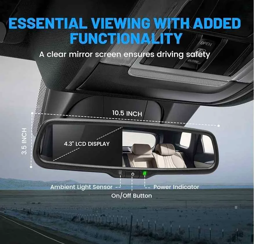 EWAY 4.3" LCD Rearview Mirror Screen image indicator(5)