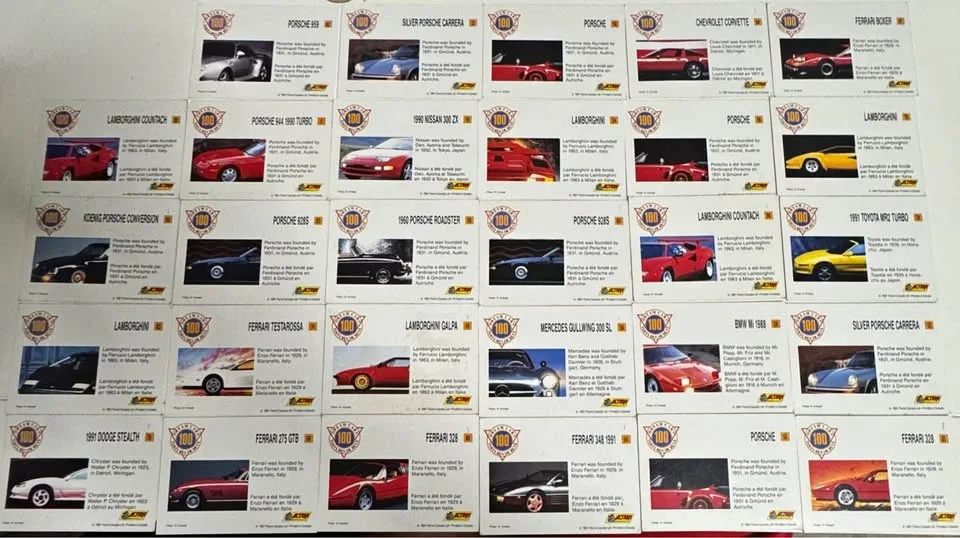 1991 Panini “Dream Cars” Collector Cards – Lot of 29 Vintage Car
