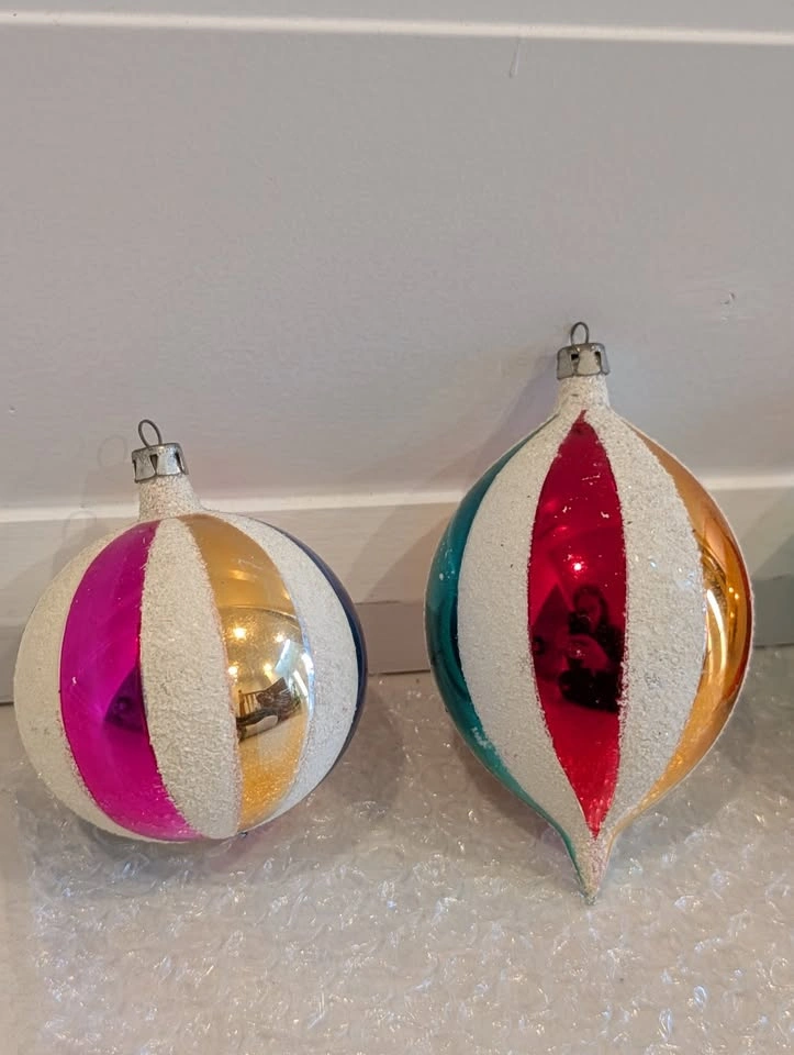 4 Polish Stripped Mercury Glass Christmas Tree Ornaments - photo 2