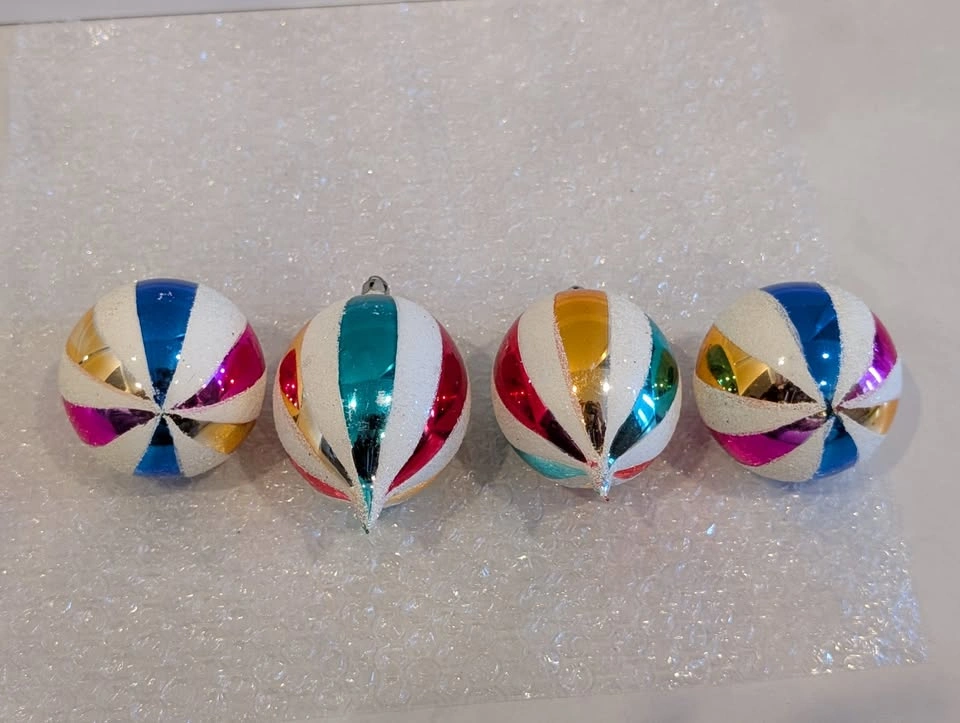 4 Polish Stripped Mercury Glass Christmas Tree Ornaments - photo 3