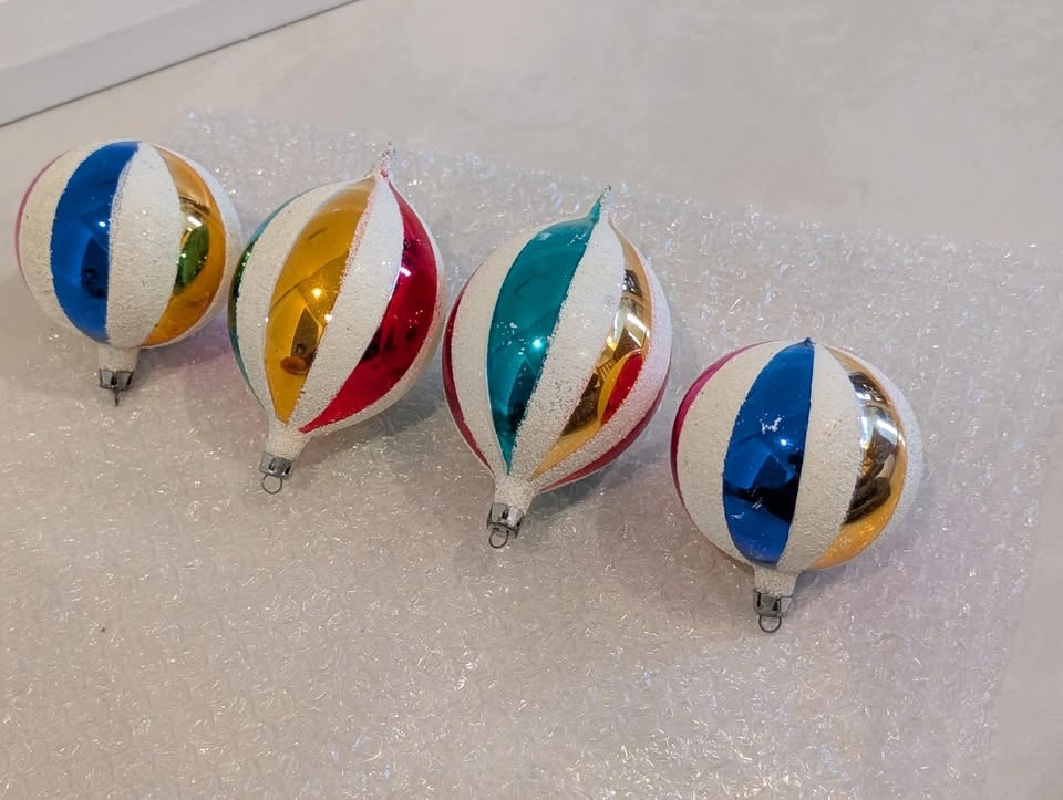 4 Polish Stripped Mercury Glass Christmas Tree Ornaments - photo 4