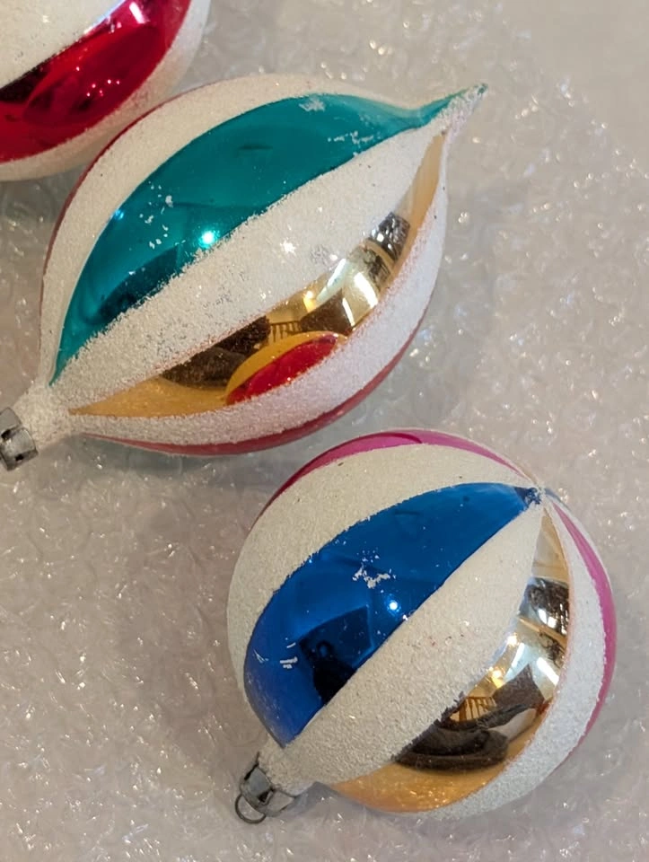 4 Polish Stripped Mercury Glass Christmas Tree Ornaments - photo 5