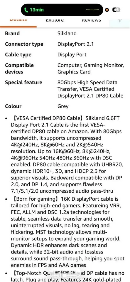 Silkland DisplayPort 2.1 DP80 Cable image indicator(2)