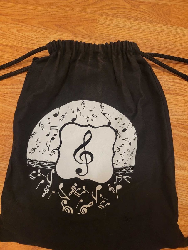 Black Drawstring Backpack with Musical Note Design - photo 2