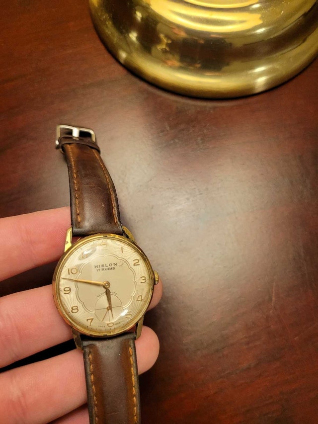 Rare Vintage Hislon 17 Rubis Gold With Brown Leather Men's Watch - photo 5