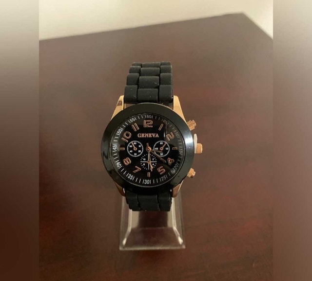Women's Geneva Black and Rose Gold Watch