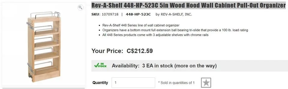 Rev-A-Shelf 5in Wood Hood Wall Cabinet Pull-Out Organizer image indicator(2)