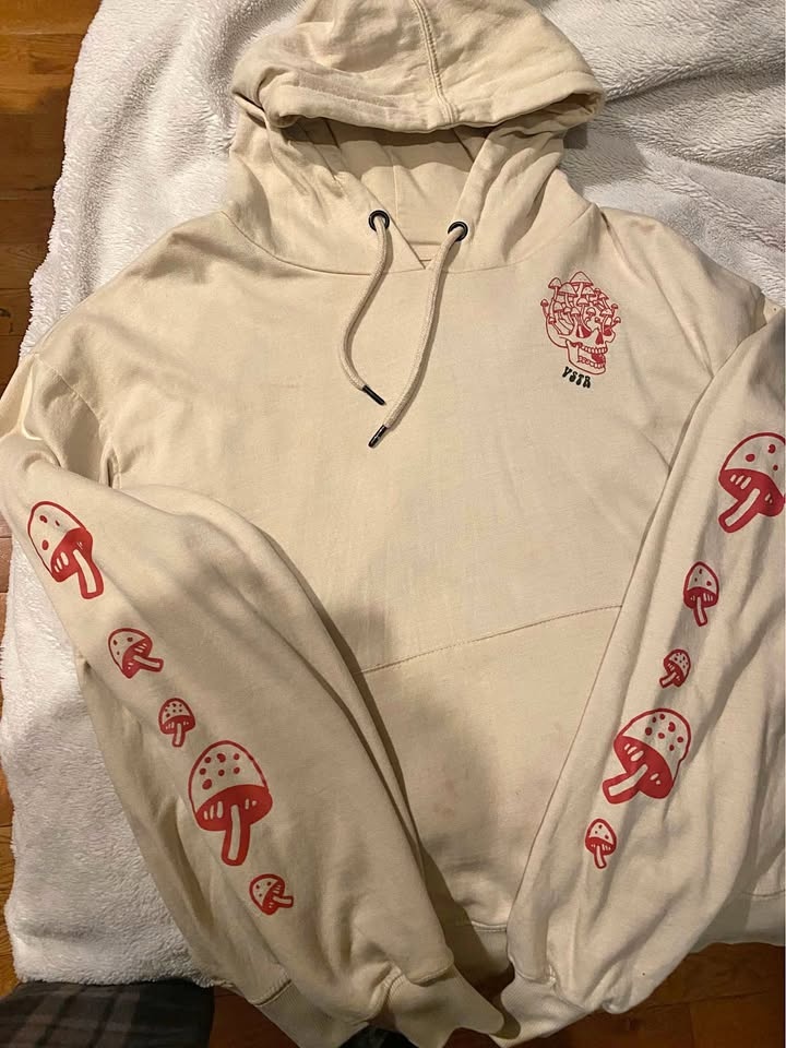 VSXR Graphic Hoodie – Mushroom Design – Beige – Worn Once/Great