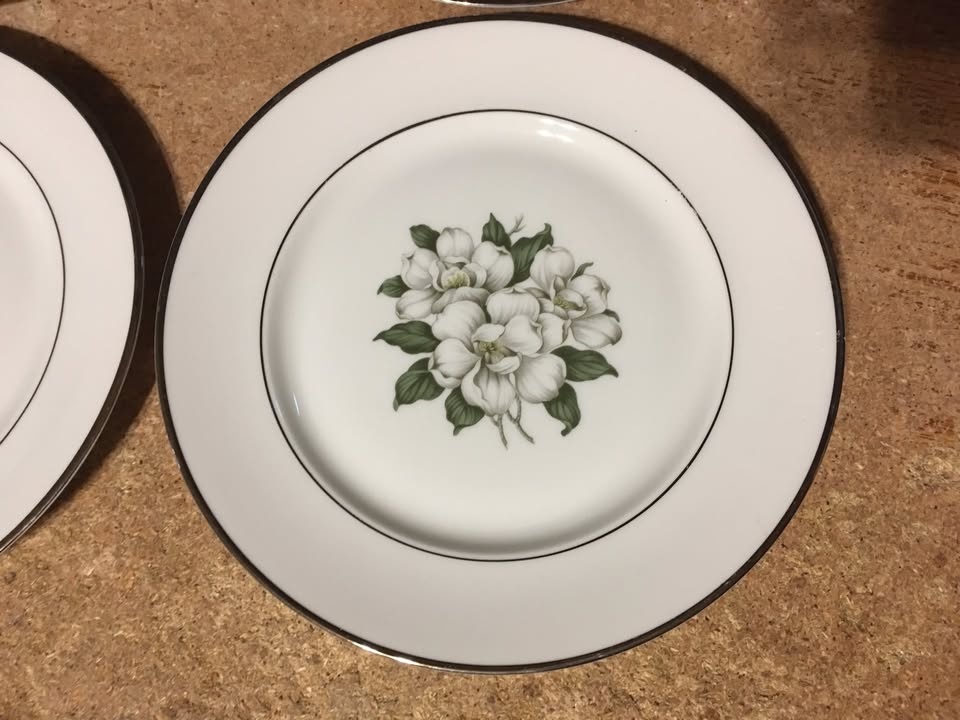 SET OF 4 EMBASSY USA VITRIFIED CHINA WHITE FLOWER PLATE 8" - photo 2