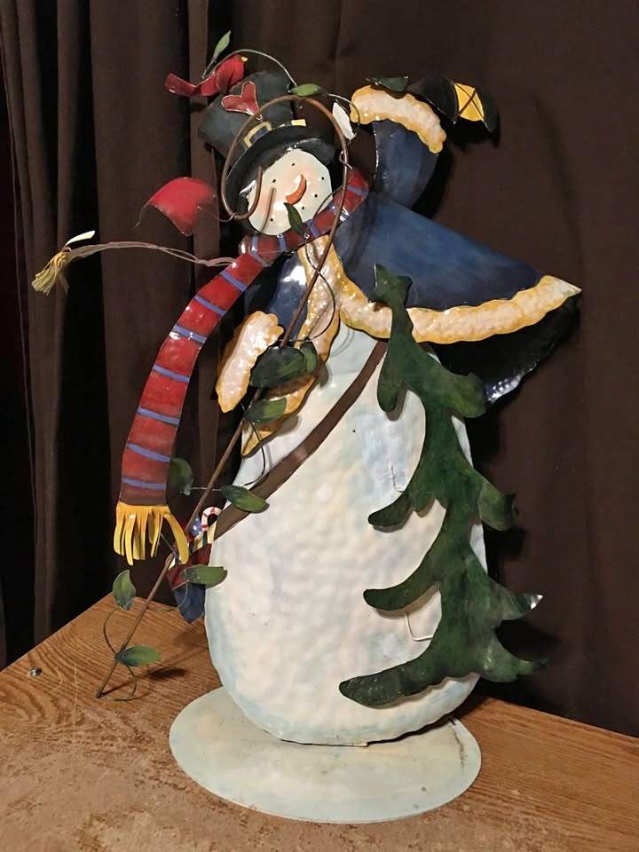 METAL SNOWMAN SCARF TREES GARDEN YARD DECOR FIGURE 28"