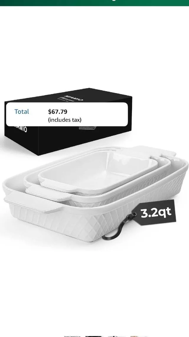 MIAMIO Ceramic Baking Dish Set – 3-Piece Rectangular