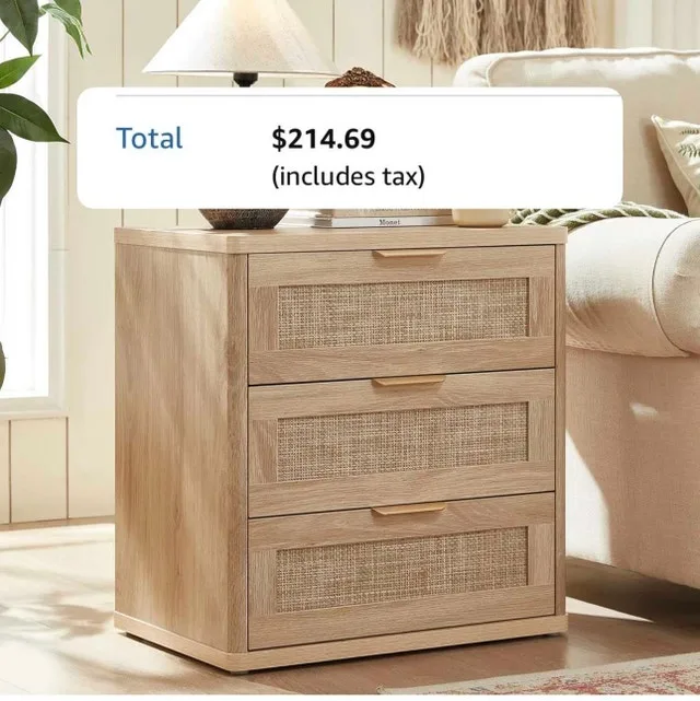 LEYAOYAO Natural Rattan Nightstand
